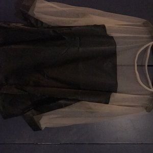 Black silk and sheer nude blouse